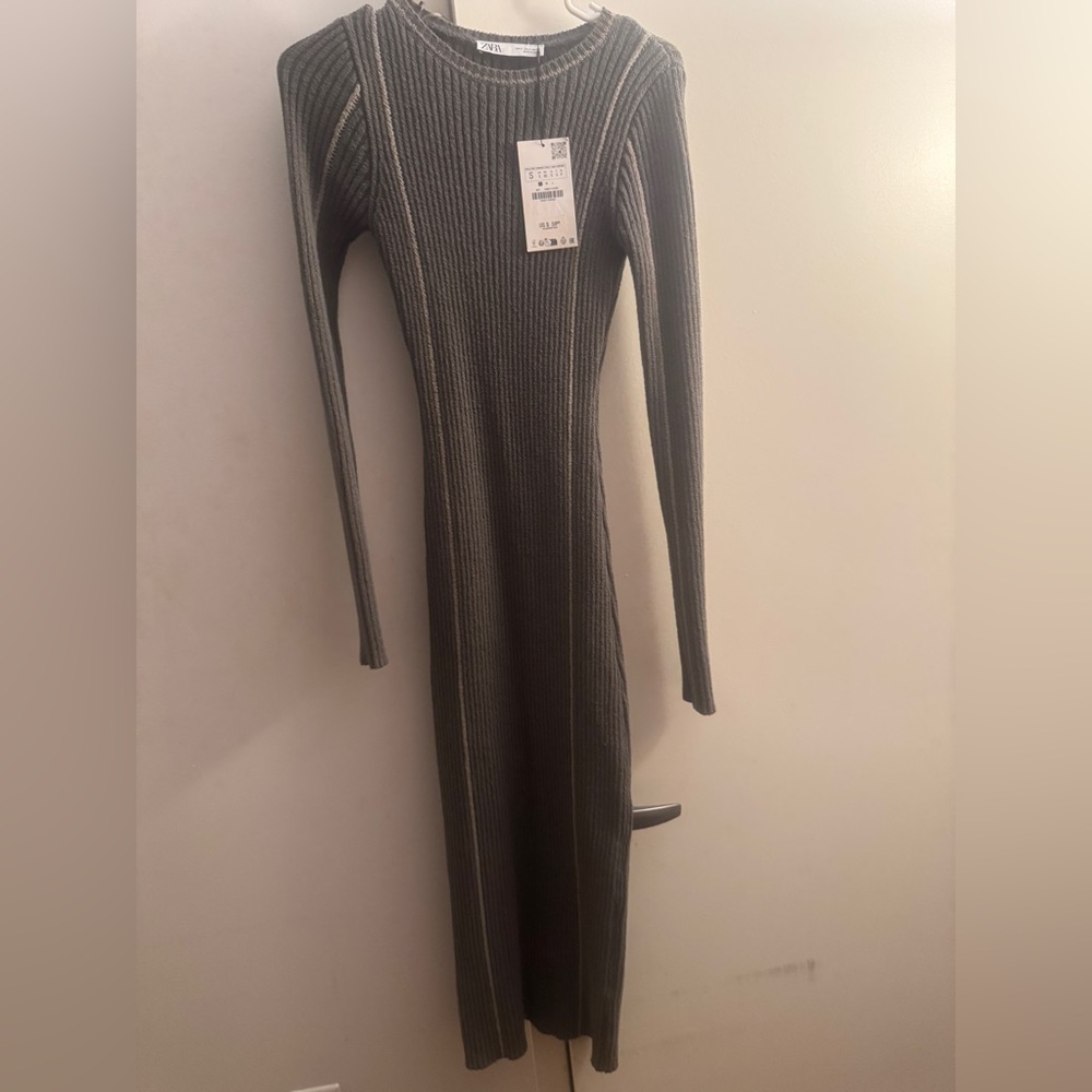 Zara Long Sleeve Gray Knit Dress